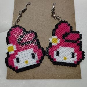 My Melody Perler Bead Earrings Pixel Art